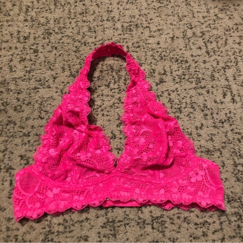Intimately Free People Hot Pink Floral Laced Wireless Bralette Size XS